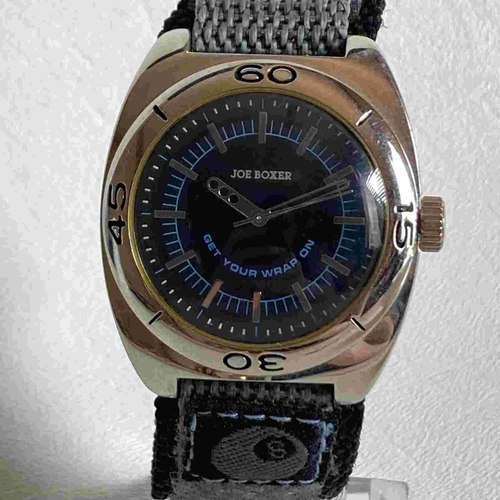 Joe Boxer Watch Men 37mm Silver Tone Get Your Wrap On Nylon Band New Battery