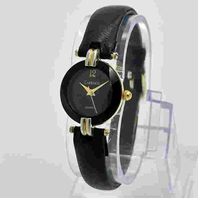Vintage 1995 Women's CARRIAGE Gold/Black Tone Classic Black Leather Watch, 23mm