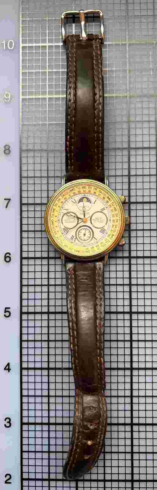 VINTAGE AXCESS Lunar Perpetual CALENDAR MOON PHASE 3ATM QUARTZ MENS DRESS WATCH