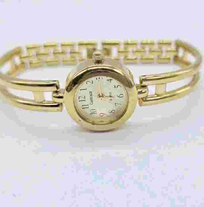 Carriage Watch Bracelet Band Gold Tone New Battery