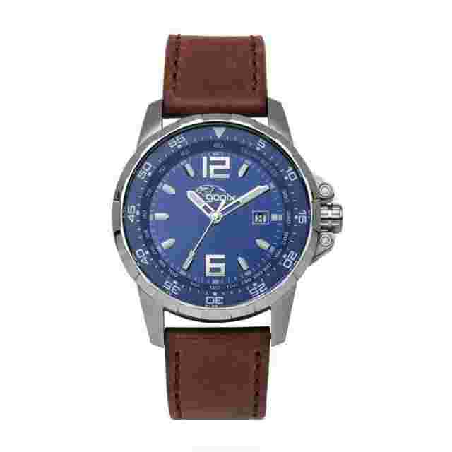 gooix Chrono Man Watch Hua-05879 Silver Steel Case Brown Leather Strap With Date
