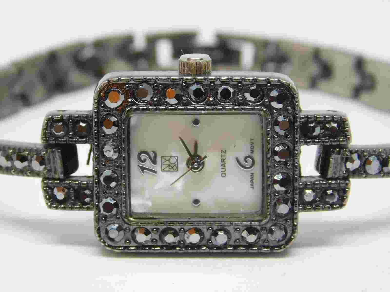 NY&C Marcasite's Dark Tone Quartz Analog Women's Watch Sz. 6 1/2" New Battery