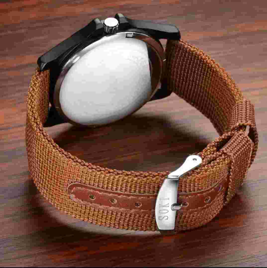 Men's Sports Casual Quartz Watch Black - Brown with Denim Wristband