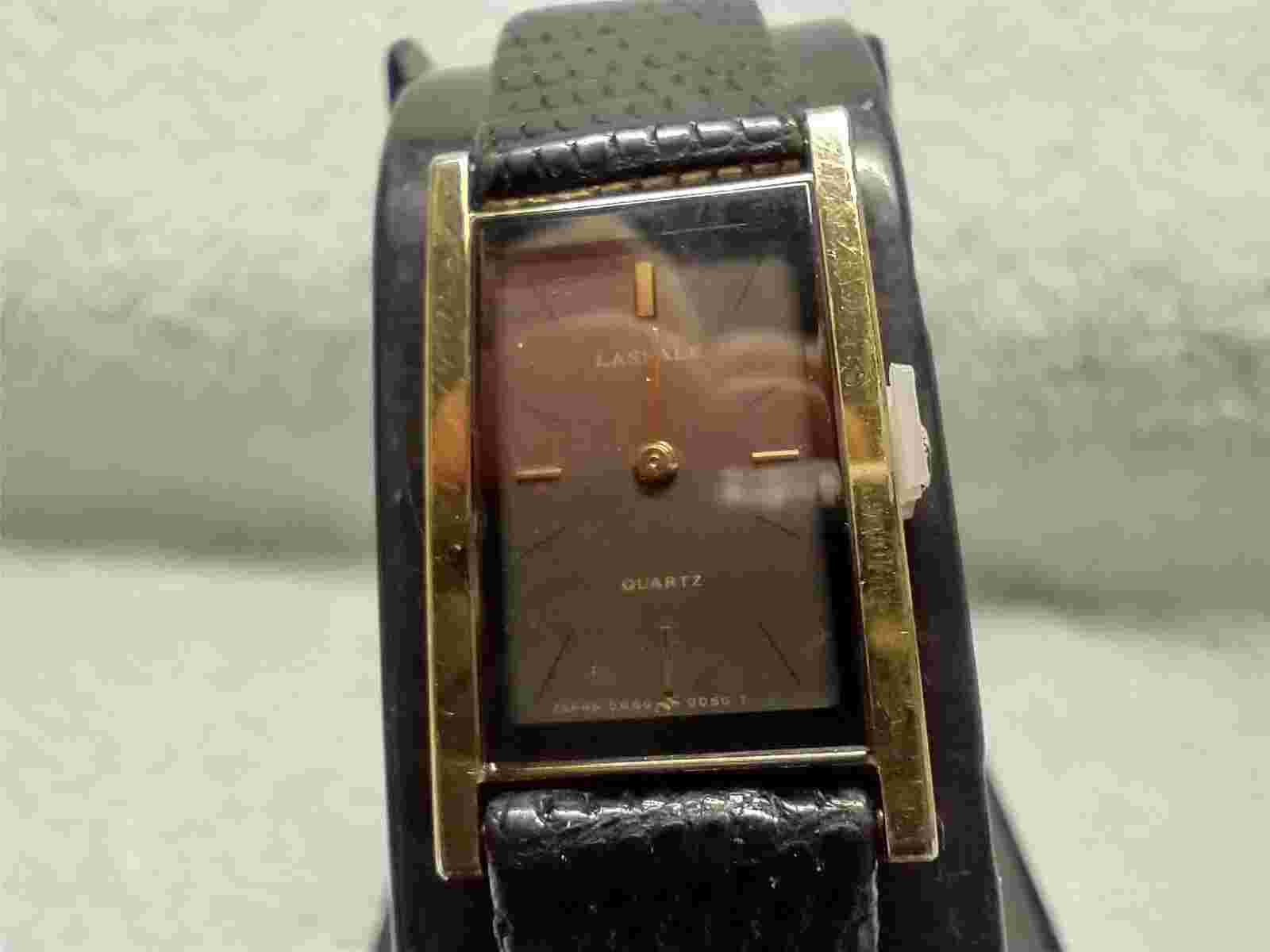 LASALLE by SEIKO WOMEN'S VINTAGE RECTANGULAR GOLDTONE w/HIRSCH LIZARD BAND WATCH