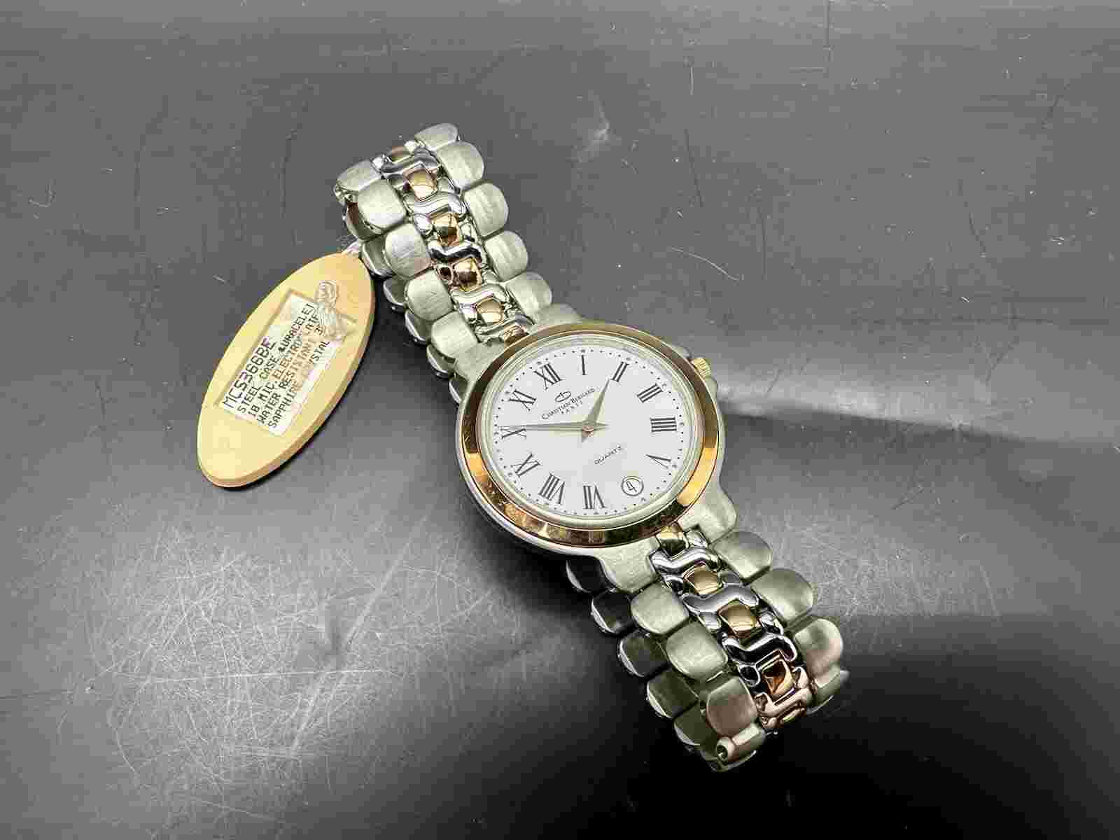 NEW OLD STOCK MIDSIZE  SS/GOLD TONE  CHRISTIAN BERNARD PARIS WRISTWATCH.