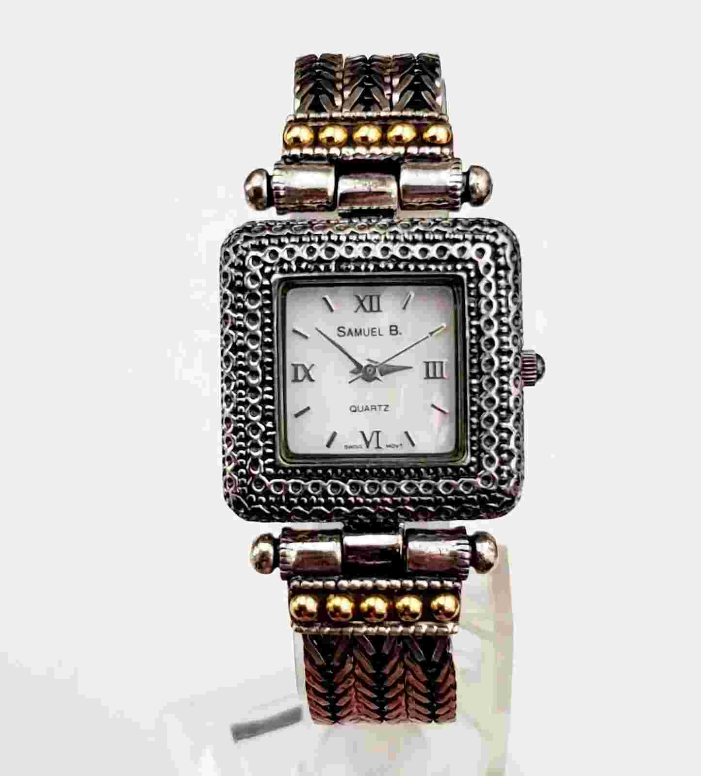 Womens 18K GOLD/925 STERLING SILVER Watch SAMUEL B. MOP Dial New Battery
