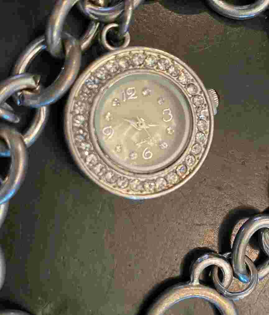 Women's Figaro Couture Charm Bracelet Watch, Silver Tone, MOP Face