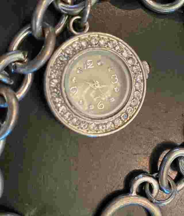 Women's Figaro Couture Charm Bracelet Watch, Silver Tone, MOP Face