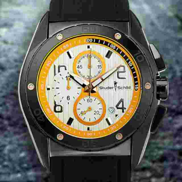 NEW Studer Schild 14063 Mens Diesel Watch Chronograph Orange Accented White Dial