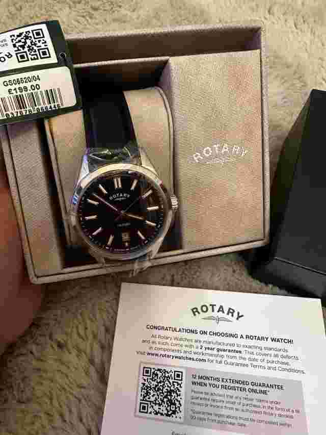 Rotary Gents Steel Battery Watch on Black Leather Strap Date Oxford GS05520/04