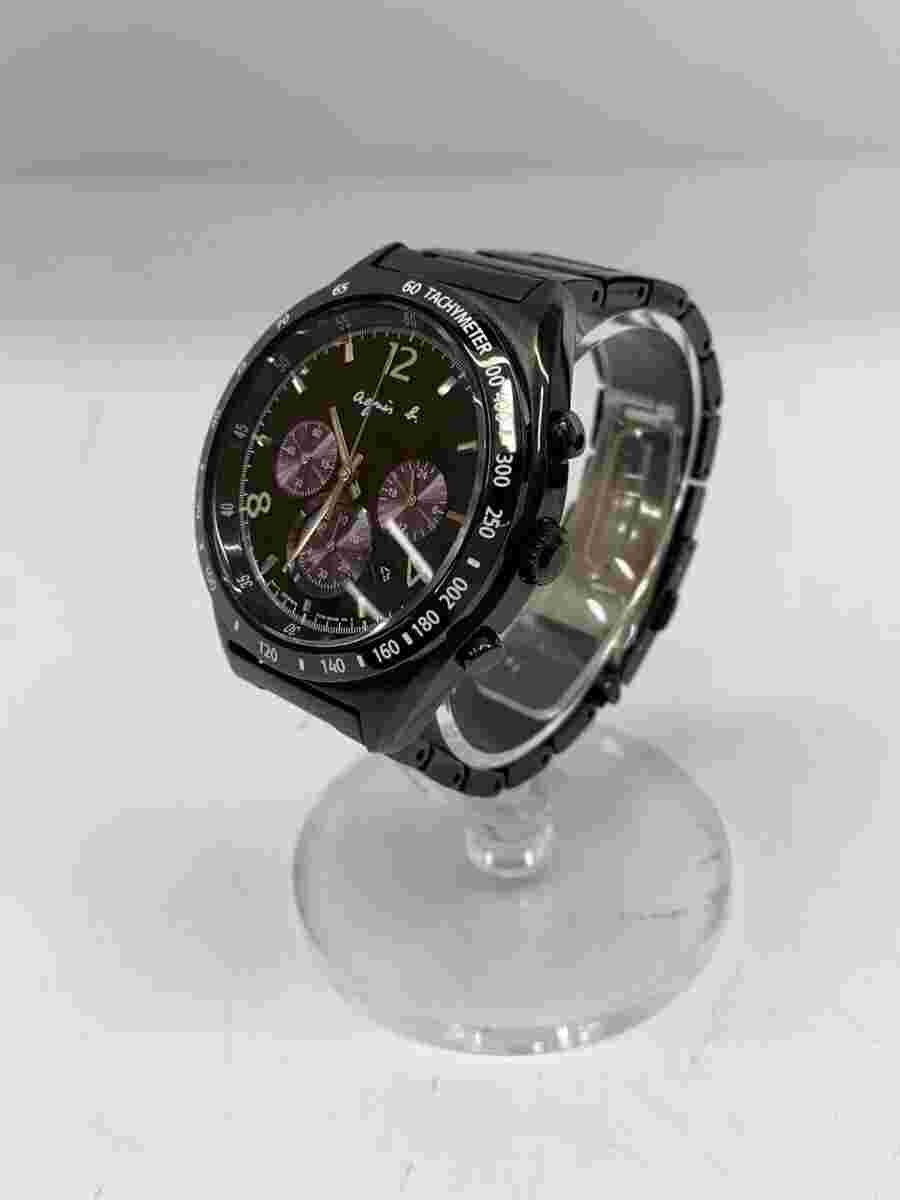 agnès b. 7t12-0ap0 Quartz Analog Stainless Black Men's Watch Used Good Condition