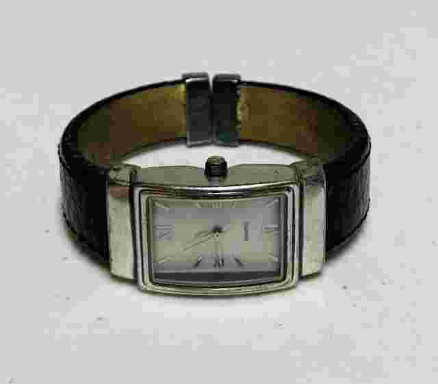 J. Jill White Dial Silver Tone Rectangle Case Cuff Hinge Bangle Band Watch