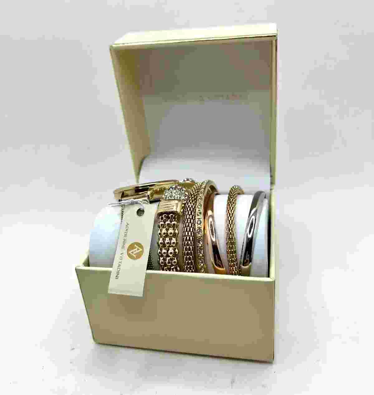Adrienne Vittadini Ladies Watch & Bangles Silver Gold Tone Rhinestones NIB