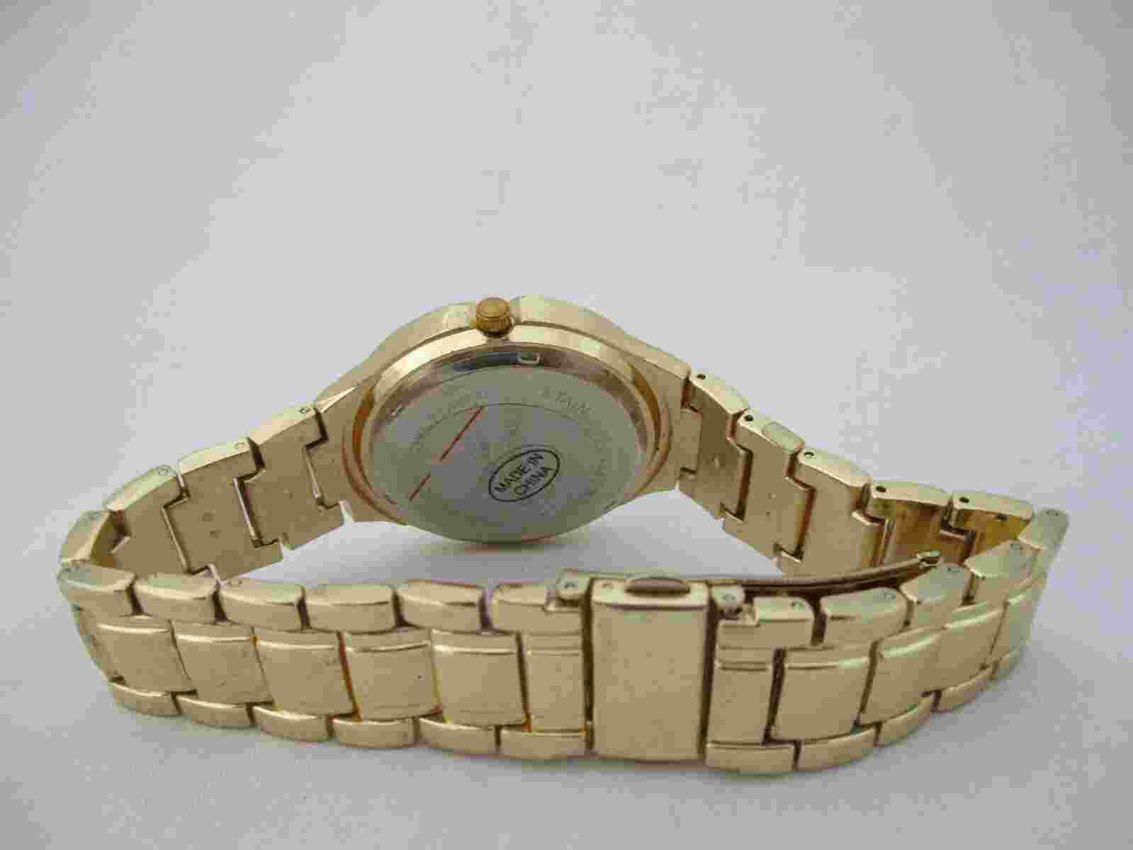 Gino Milano Men's Gold Toned Band Analog Watch Bling Rhinestones