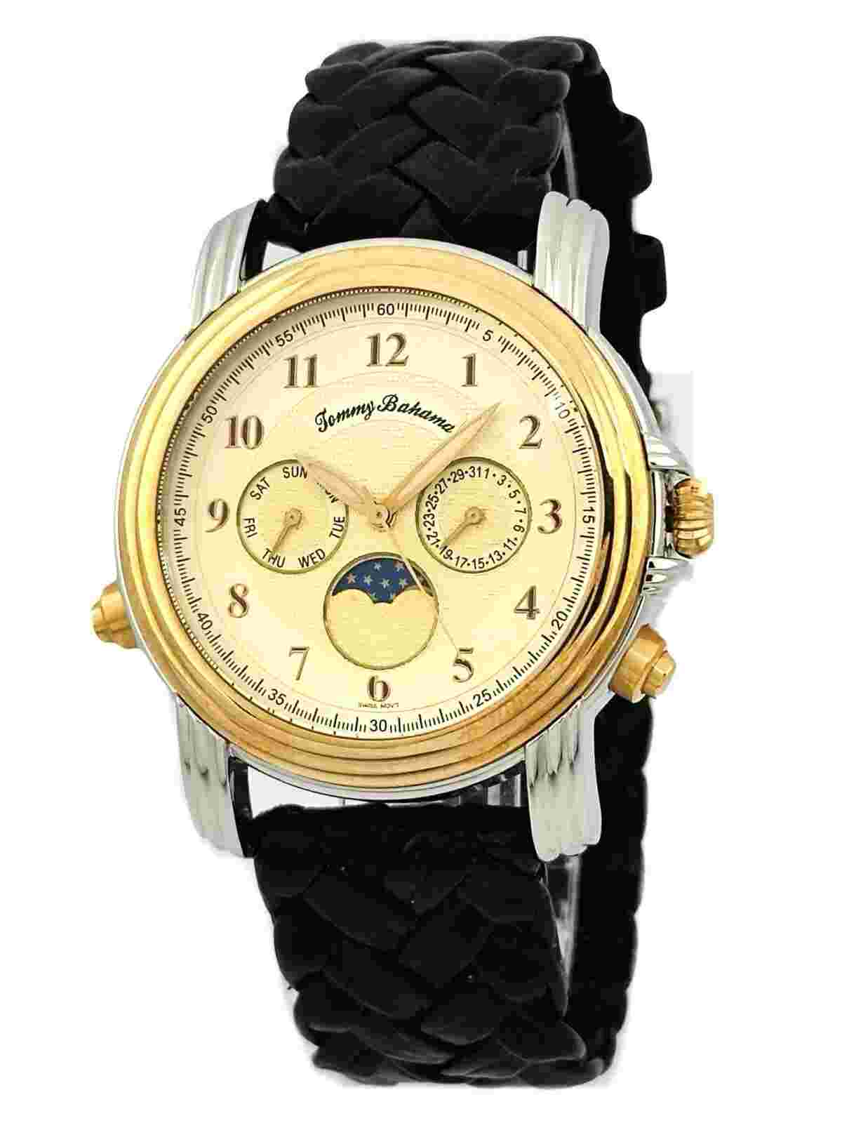 Tommy Bahama TB1065 Pineapple Dial Moon Phase calendar Brown Croco Woven Strap