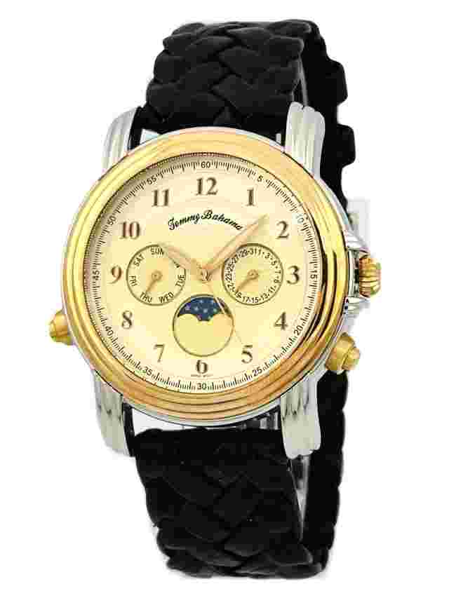 Tommy Bahama TB1065 Pineapple Dial Moon Phase calendar Brown Croco Woven Strap