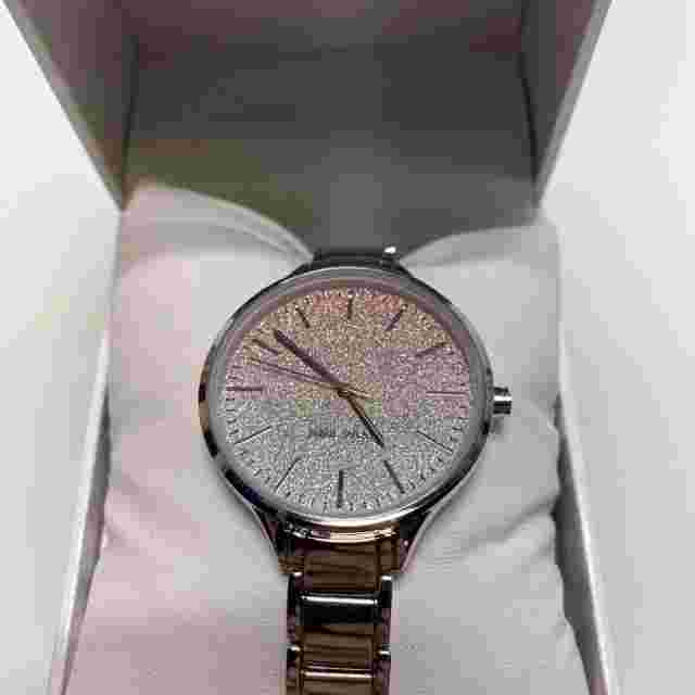 New NINE WEST Glitter Ombre Dial Open Bracelet Women's Watch Silver NW/23370MSV