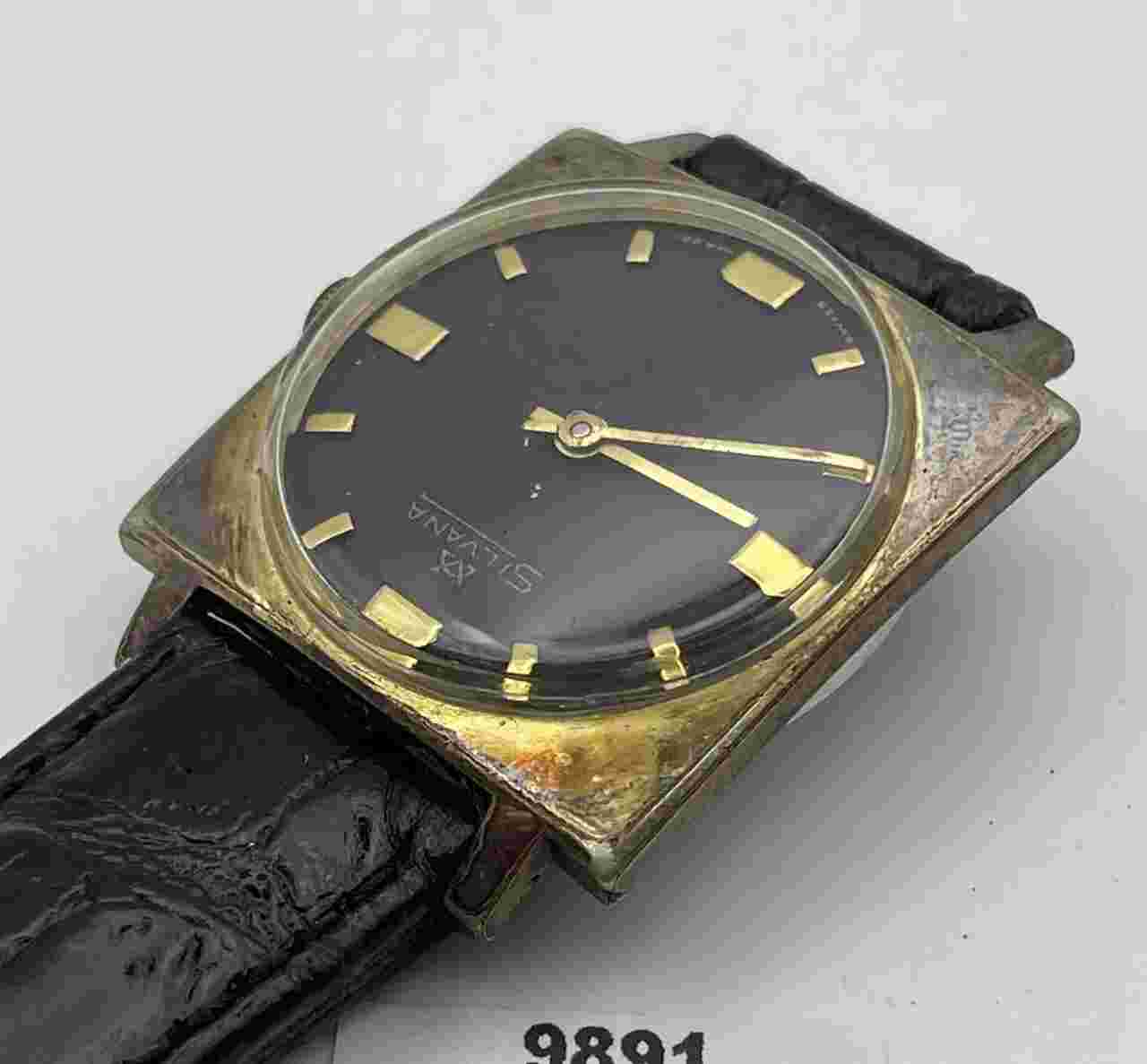 USED SILVANA MENS MANUAL WIND MOVEMENT CUSHION DRESS WATCH 9891