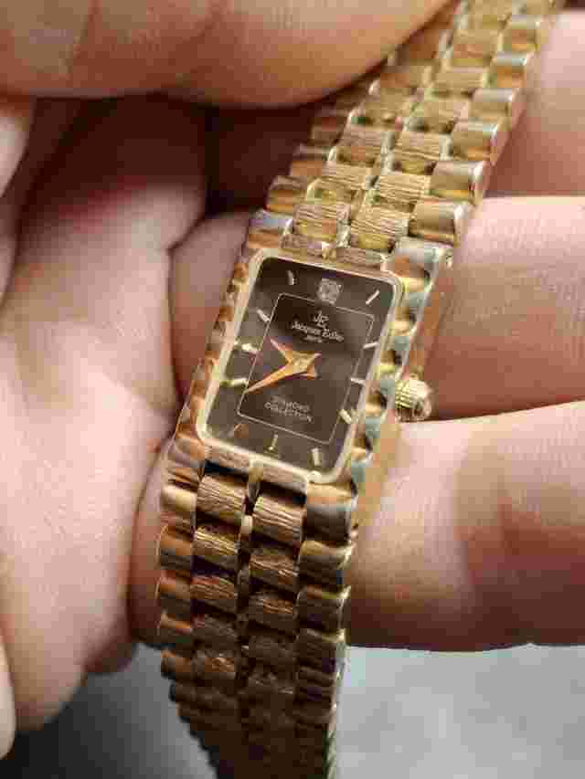 Jacques Edho 18K Gold Plated Black Dial Ladies Quartz Watch Vintage 1990s