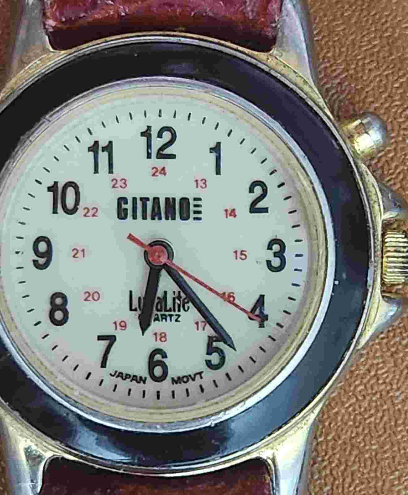 Classic Gitano 370 Vintage Ladies Watch with Maroon Leather Band