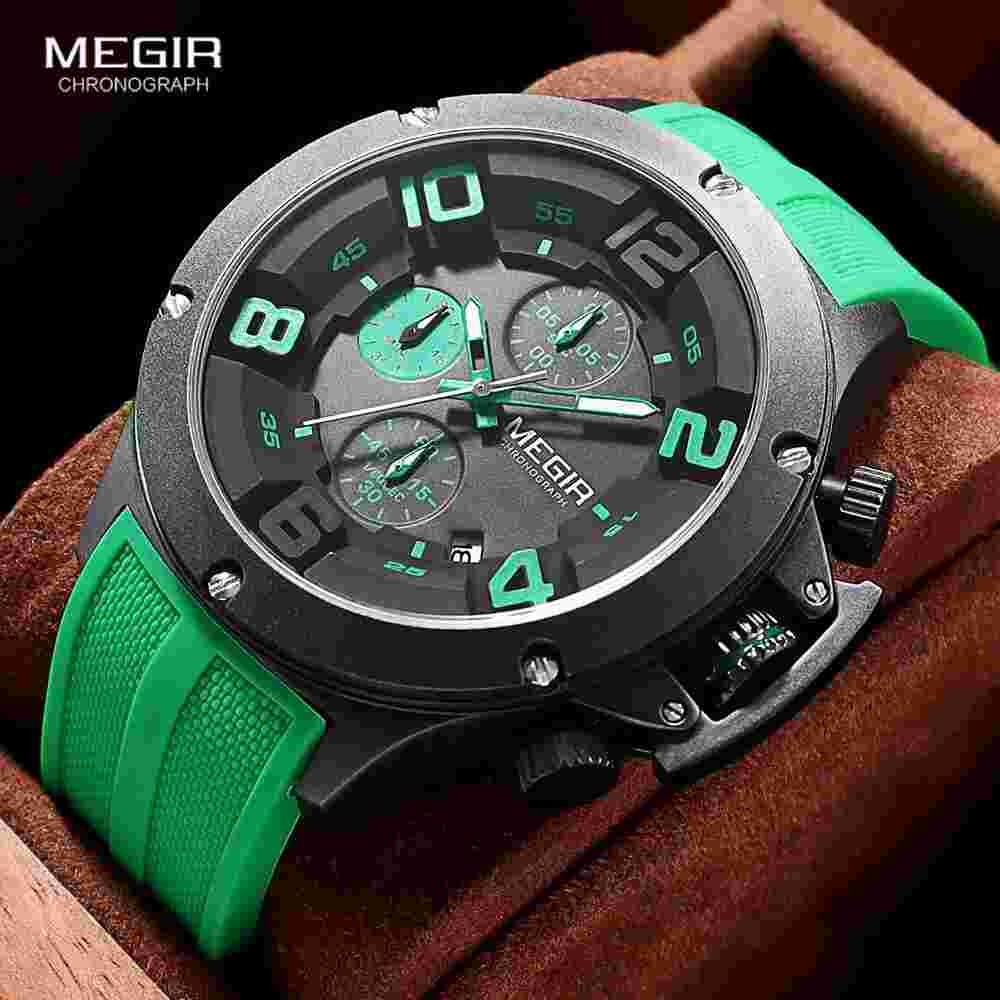 MEGIR Sport Quartz Watch for Men Fashion Chronograph Waterproof Silicone Diver