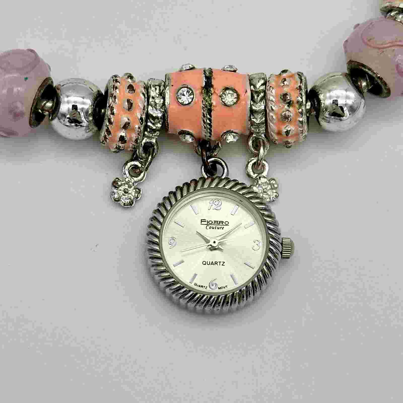 Ladies FIGARO Couture Silver & Pink Tone Watch, Slide Charm Bracelet Style, Runs