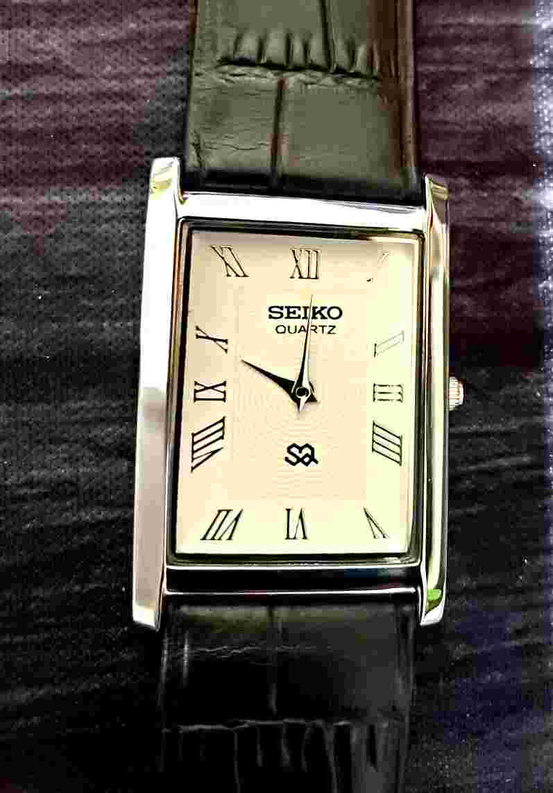 *Vintage Tank Rectangular Gorgeous White Dial Blk Leather Men Dress Watch