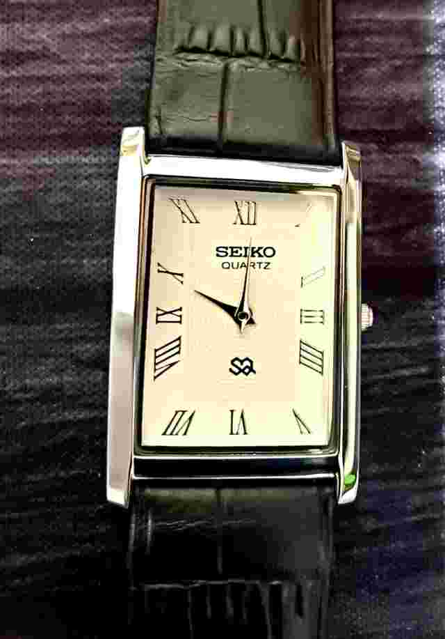*Vintage Tank Rectangular Gorgeous White Dial Blk Leather Men Dress Watch