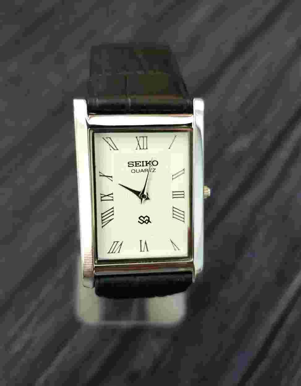Vintage Tank Rectangular White Dial Leather band Men Dress Watch New Mvt * Batt-