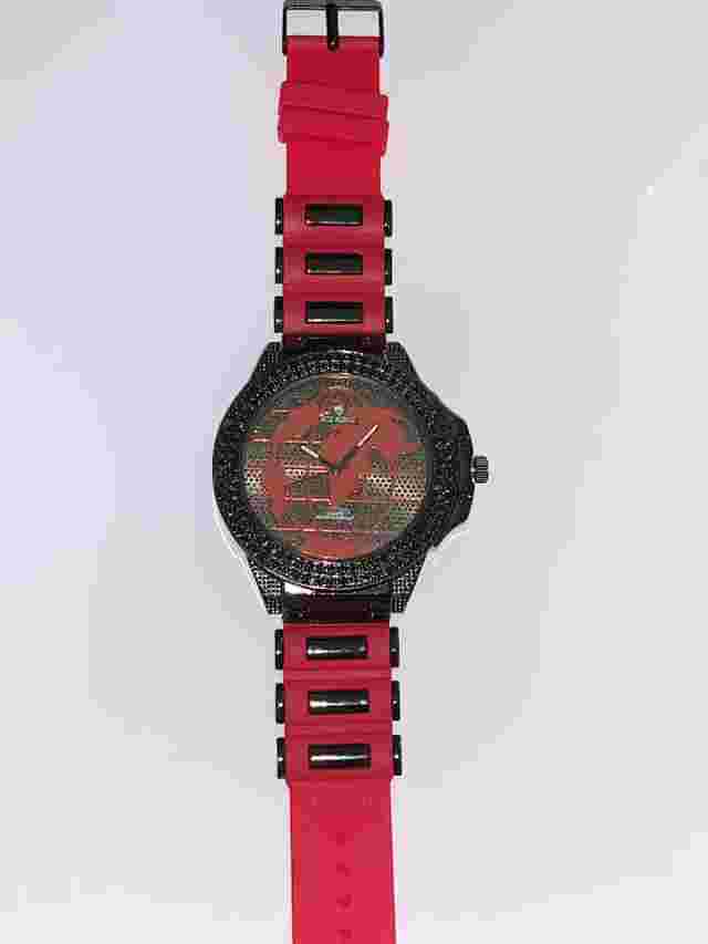 Ice King Mens Fashion Watch. Globe Design. Red Silicone Band. New Battery.