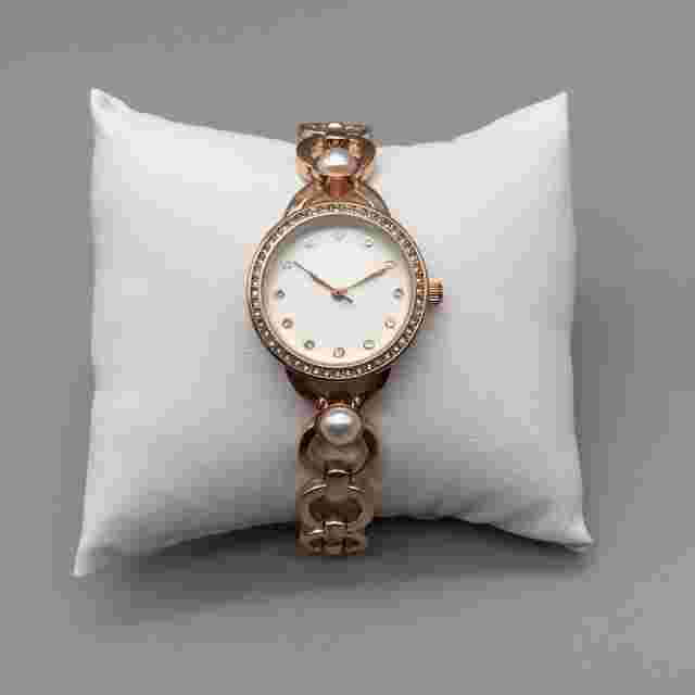 Charter Club Watch Women 26mm Crystal Rose Gold Tone  Faux Pearl Band 8"
