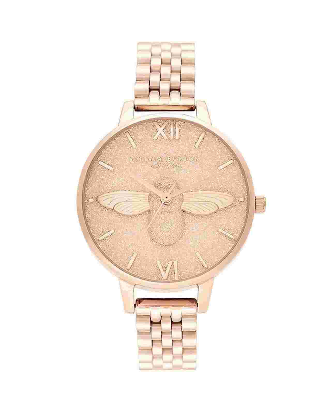 Olivia Burton Rose Gold Glitter Bee Watch OBB16GD46AC Women Multicolor Watches