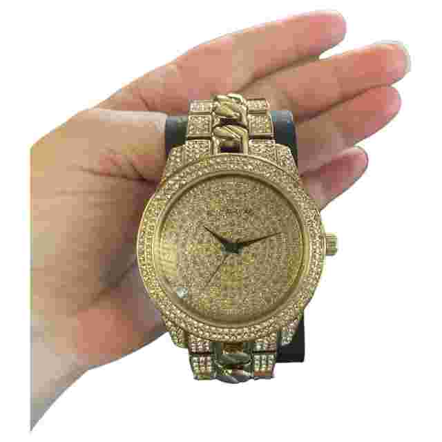 Rocawear Men’s Blinged Out Gold Tone Watch