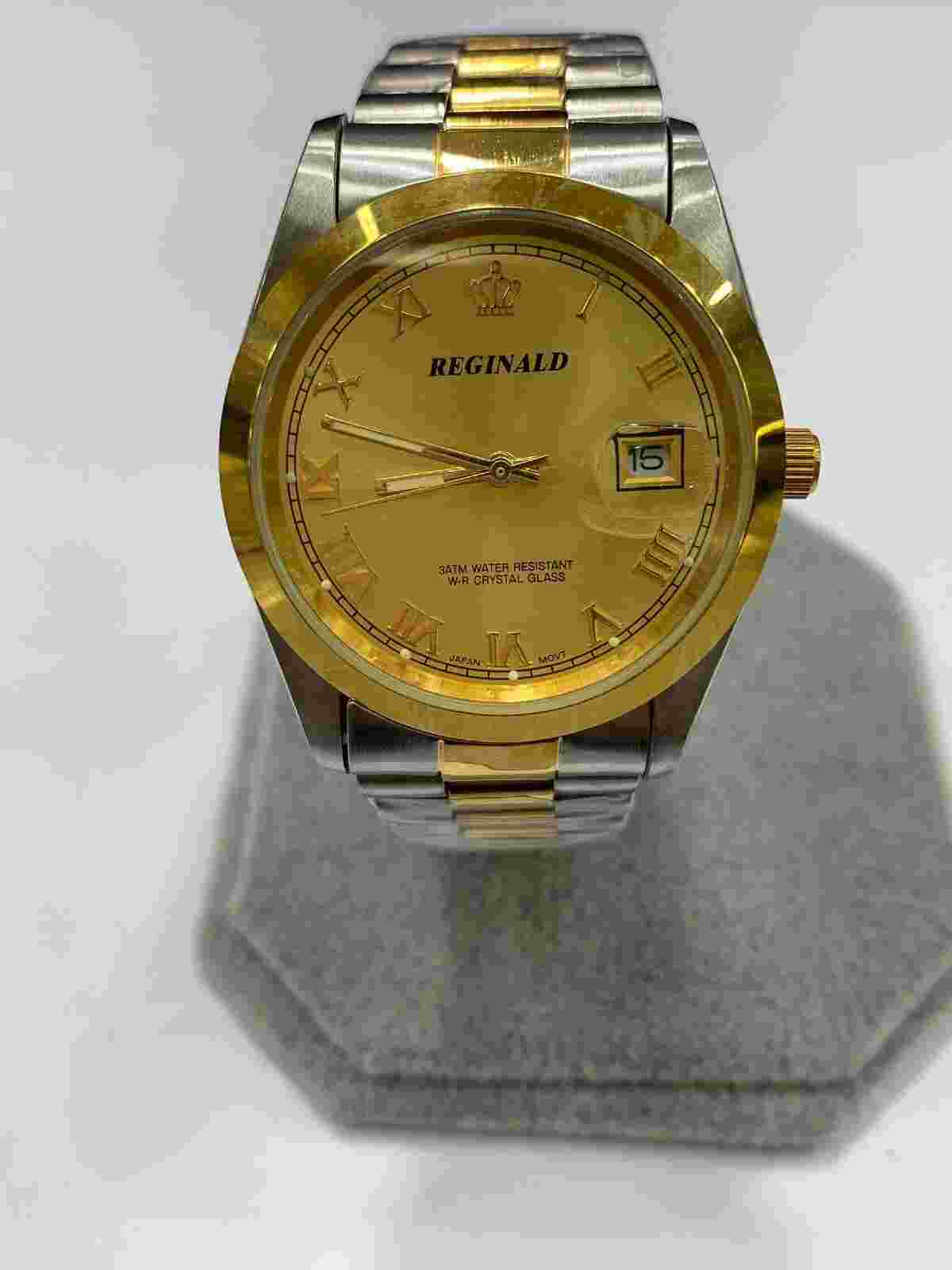 Reginald Mens Wrist Watch Silver Gold Analog Quartz New Battery. New