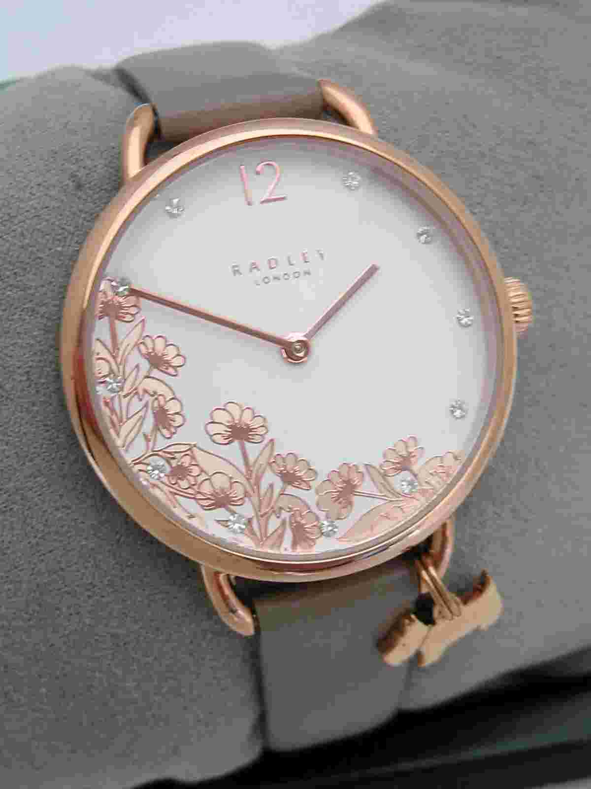 RADLEY LADIES FLORAL WATCH RY21274 GOLD STAINLESS STEEL LEATHER CRYSTALS GENUINE