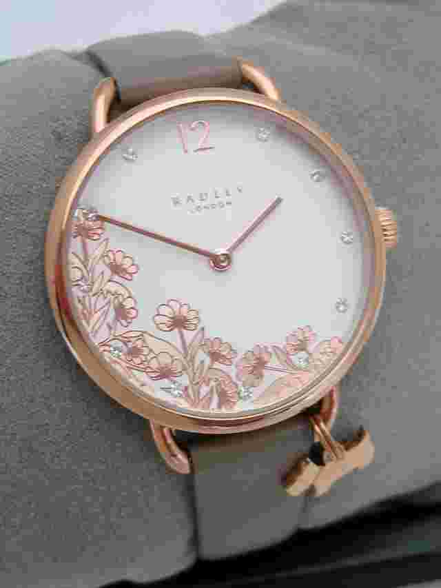 RADLEY LADIES FLORAL WATCH RY21274 GOLD STAINLESS STEEL LEATHER CRYSTALS GENUINE