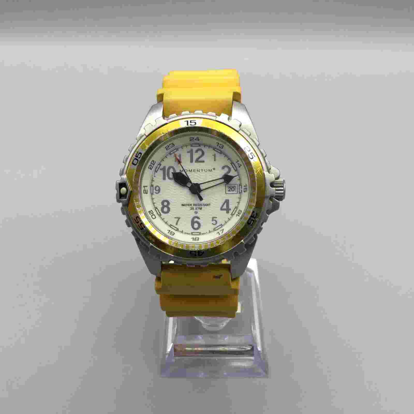 Momentum Splash Watch Men 40mm Silver Tone Yellow Band Date New Battery