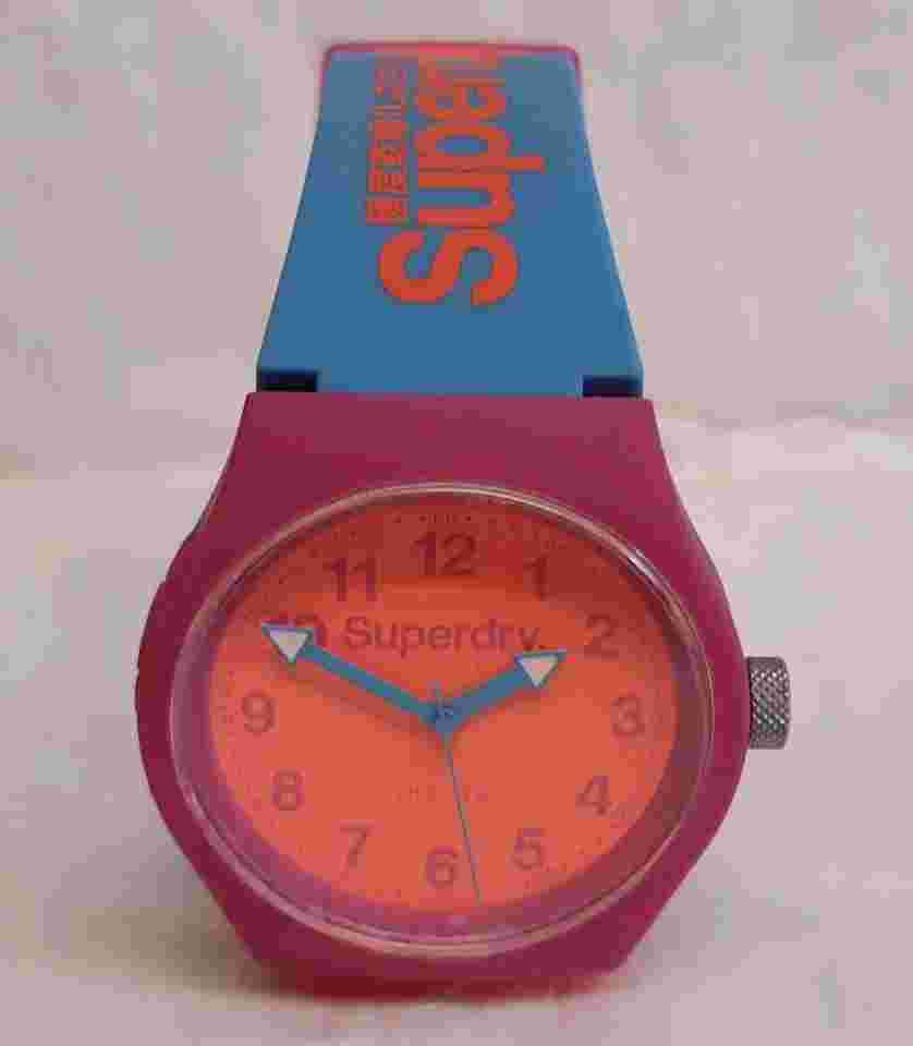 Superdry Unisex Analogue Quartz Wrist Watch Aqua & Pink Silicone Strap SYL164AUP