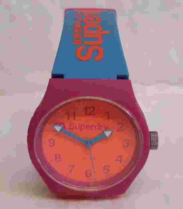 Superdry Unisex Analogue Quartz Wrist Watch Aqua & Pink Silicone Strap SYL164AUP