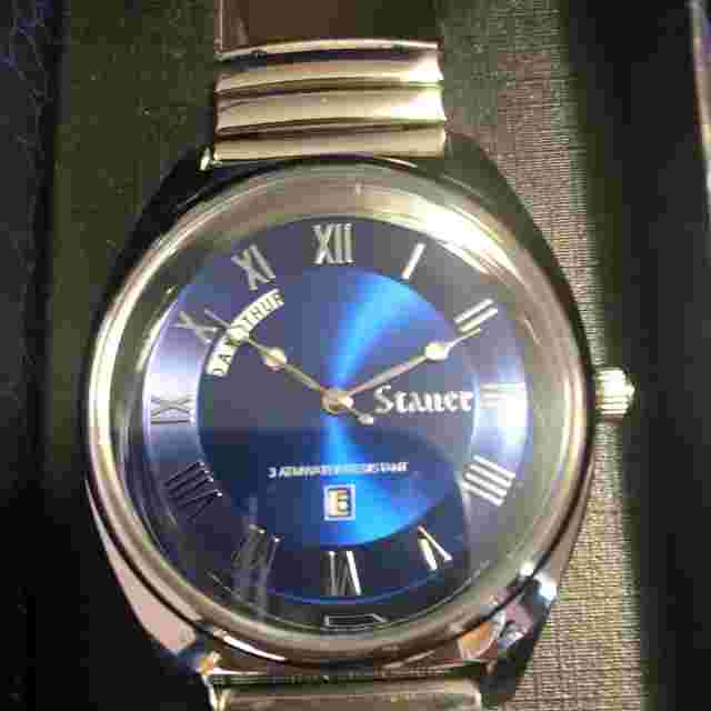 Rare Partial Boxed Stauer 43477 Men's Flex Watch Blue Face Calendar Disp. *READ*