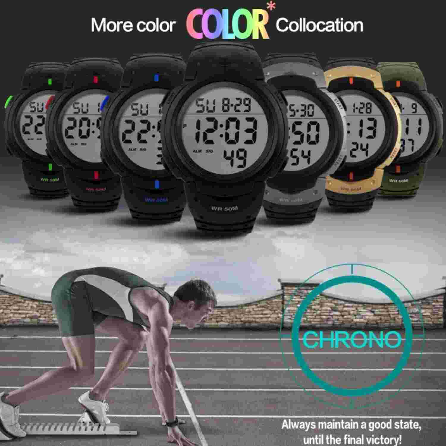 CakCity Mens Digital Sports Watch LED Screen Large Face Military Watches for ...