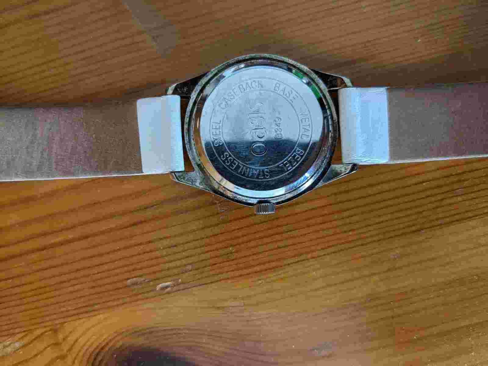 Oasis Ladies Watch Gemmed Silver Tone Case White Leather Strap Quartz