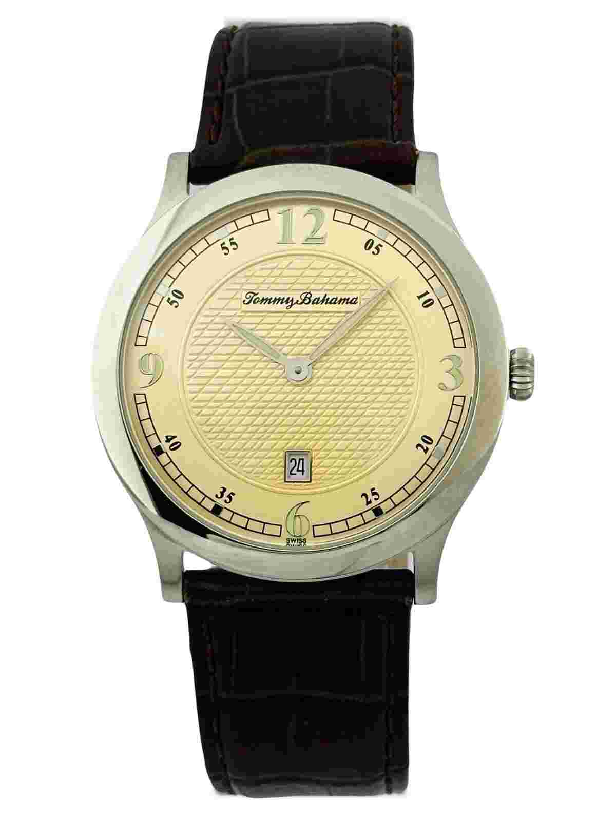 Tommy Bahama TB1051 Pineapple Dial Brown Croco Texture Leather Ultra Slim Watch