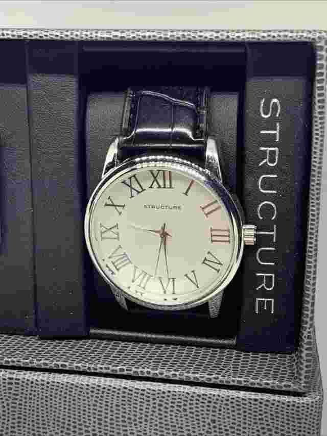 MEN'S STRUCTURE ANALOG WATCH BLACK STRAP SILVER & GOLD TONE DIAL 62089