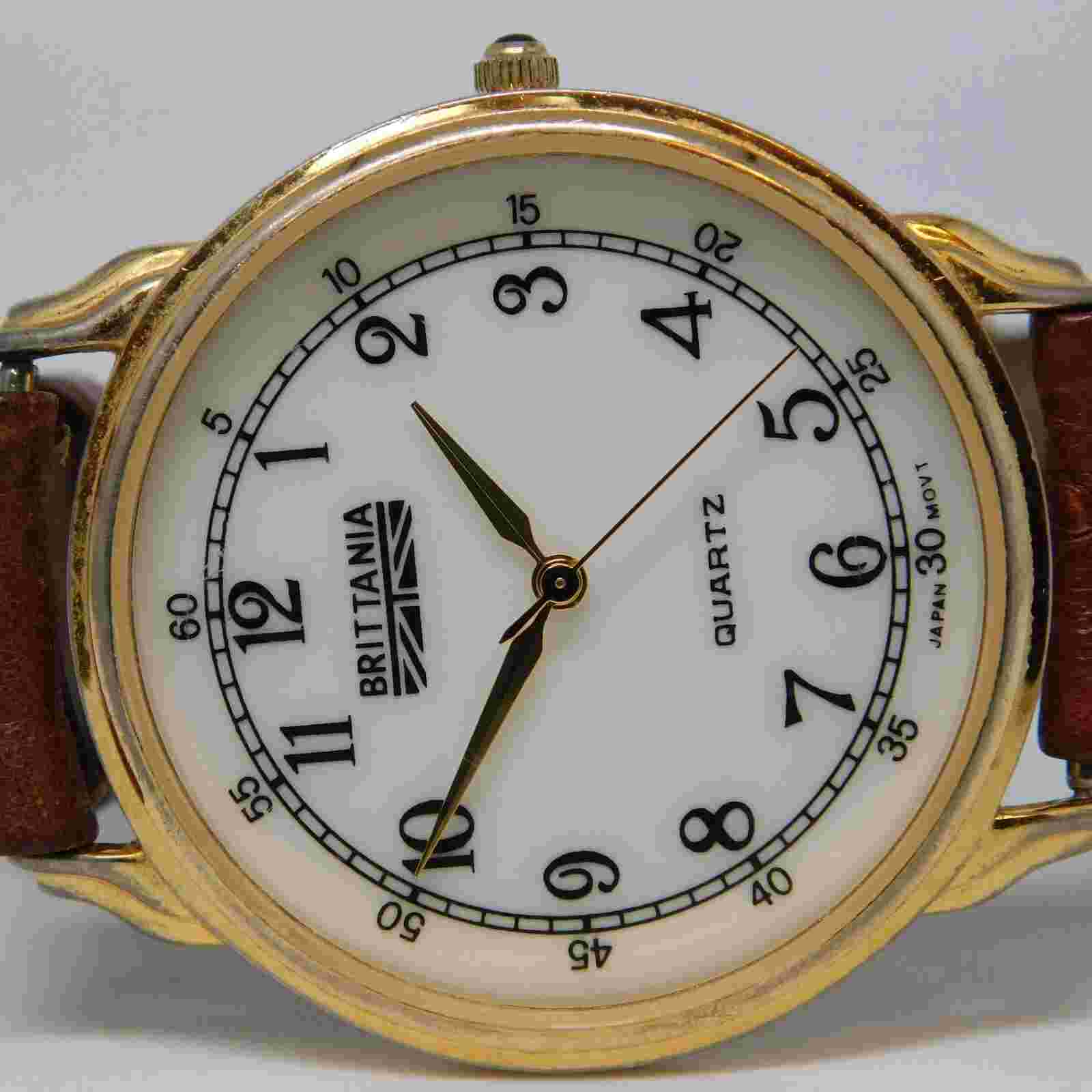 BRITTANIA BM130 Genuine Leather Quartz Analog Unisex Watch New Battery