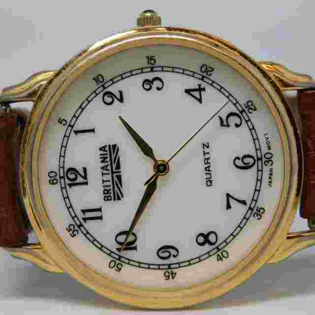 BRITTANIA BM130 Genuine Leather Quartz Analog Unisex Watch New Battery