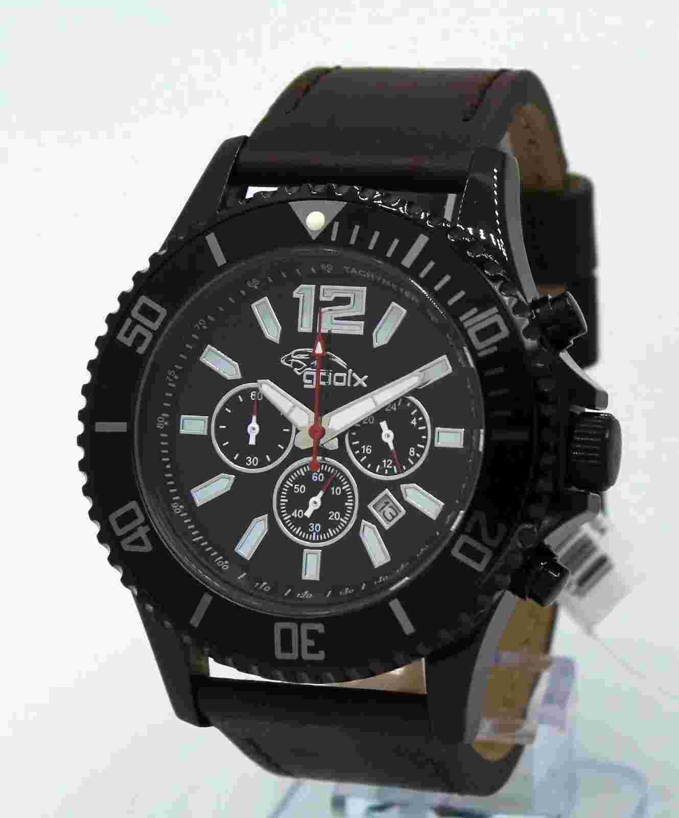 Gooix GX0600530A Chronograph Stainless Steel Stopwatch Date Leather Strap 10ATM