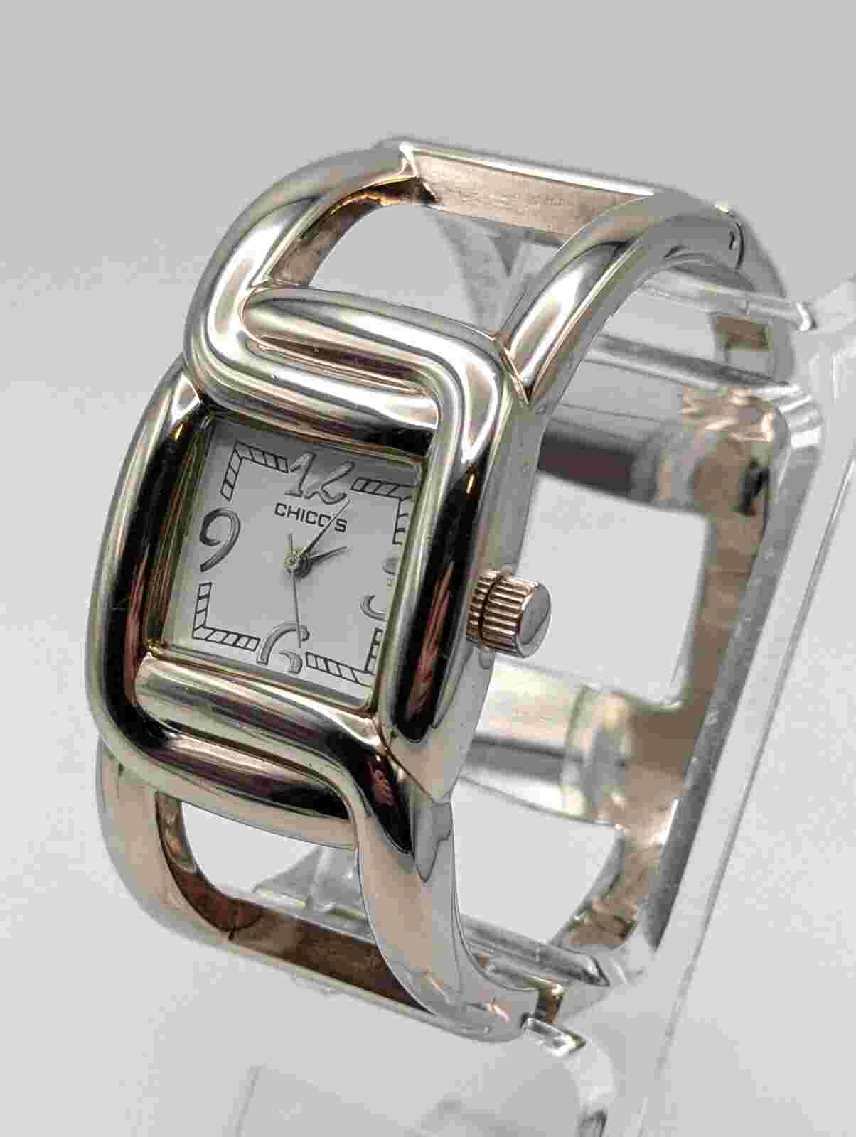 Chicos Women’s Bangle / Bracelet Watch Silver Tone Metal New Battery