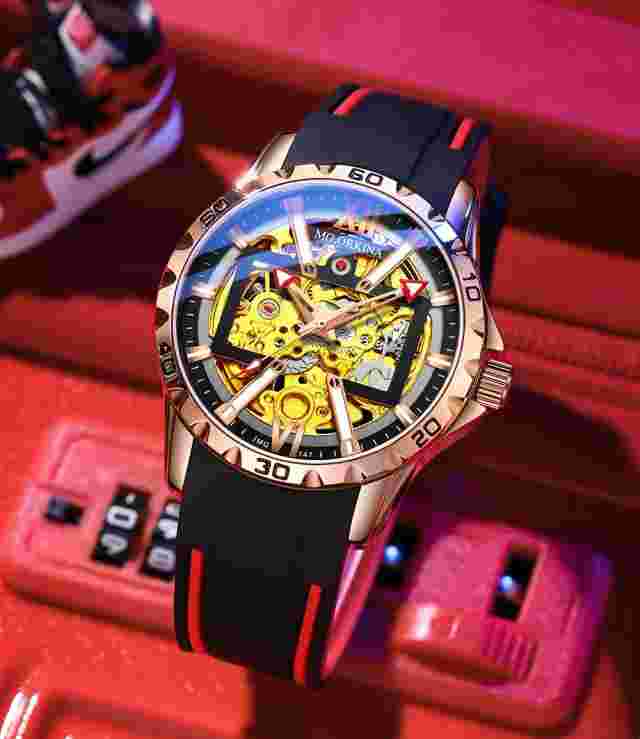 Fashion Men's Transparent Skeleton Dial Self-wind Mechanical Watch