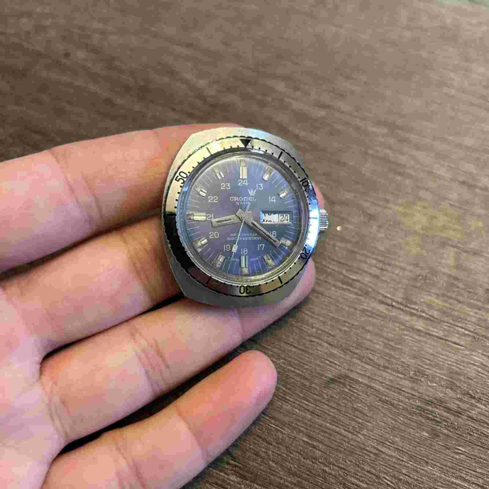 Vintage Cronel 5 ATM Mens Watch Diver Parts Or Repair